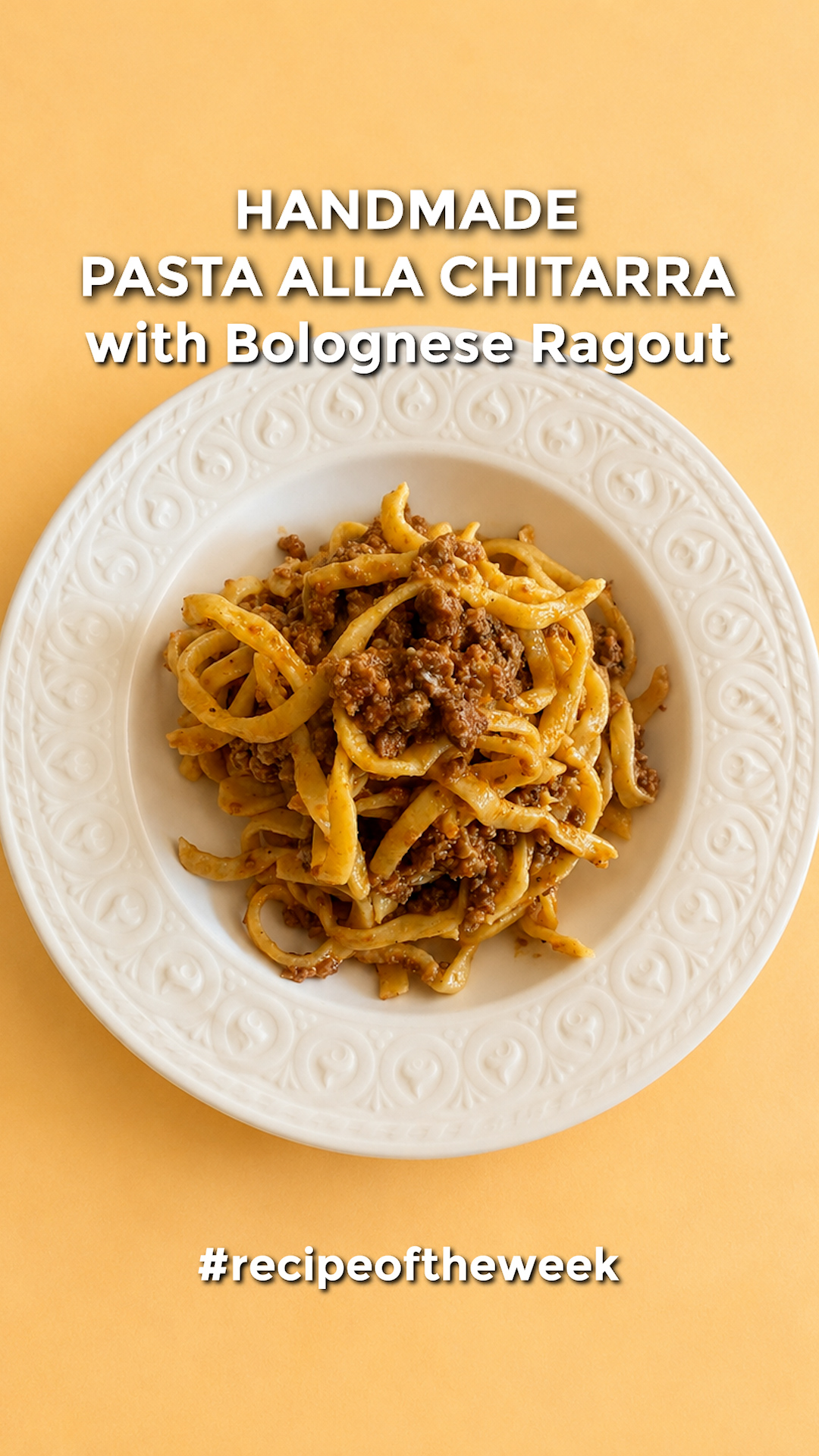 Handmade pasta alla chitarra with bolognese ragout